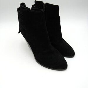 Frye Boots Womens Size 11 Black Suede Wedge Ankle‎ Booties Tassel Side Zip